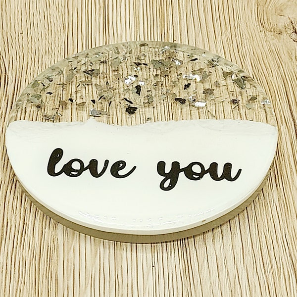 Sous-verre rond éclats de pierre "Love you"