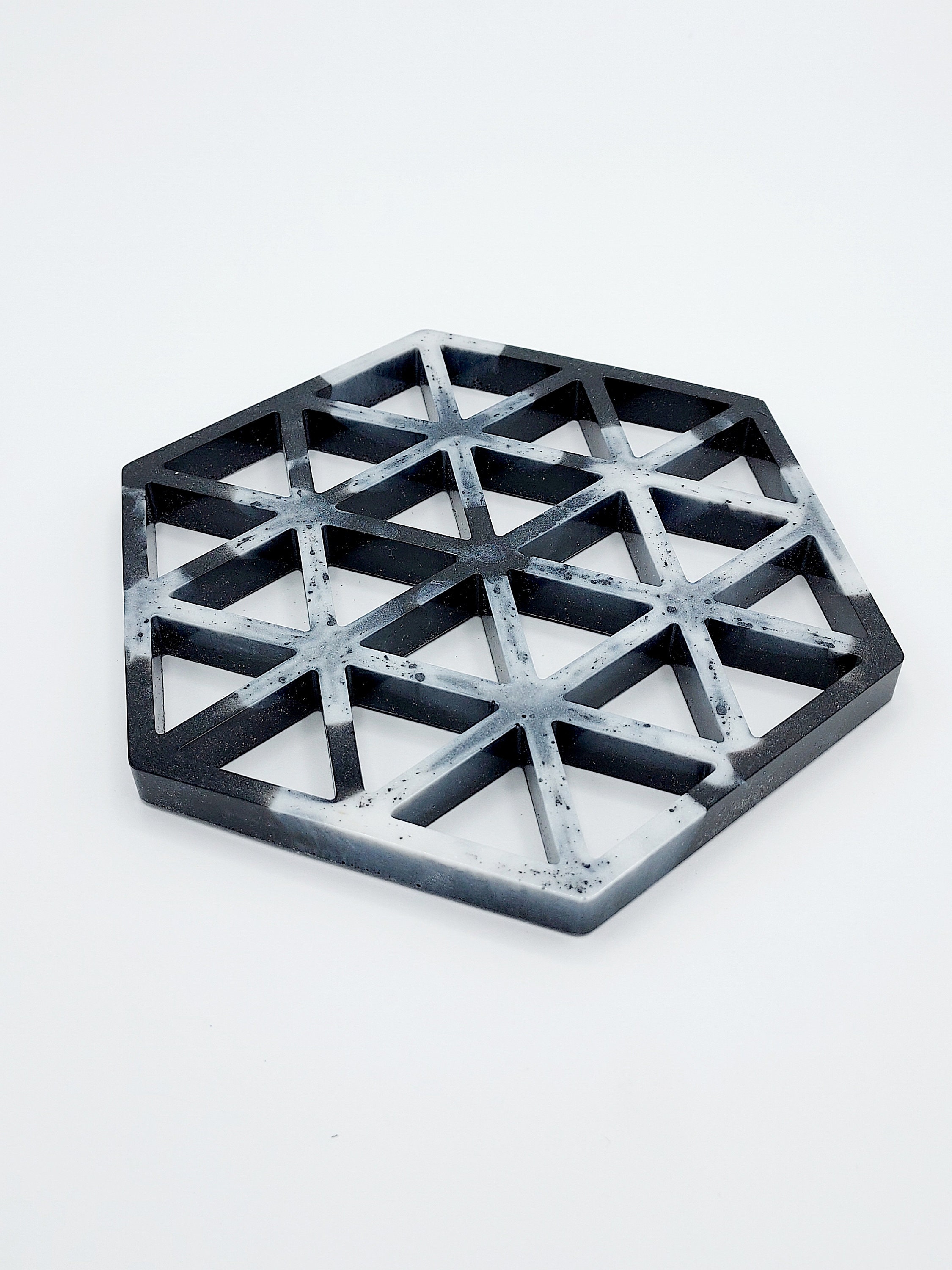 Hexagonal Underside With Black And White Marbled Triangles Etsy