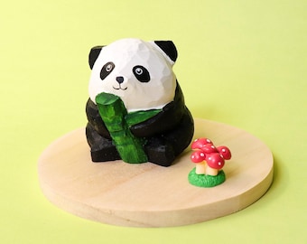 Hand-Carved Wooden Panda Figurine – Handmade Desk Decor