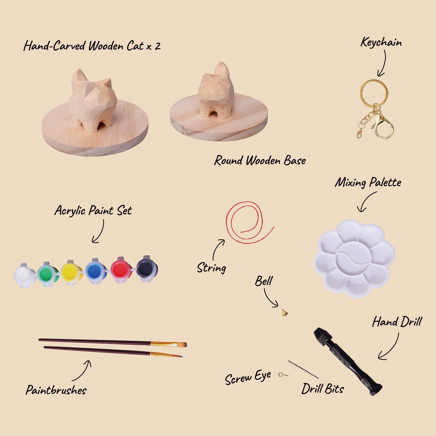 Hand-carved Cat Painting Kit: Personalized Keychain Craft - Gift for ...