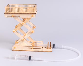 Wooden Hydraulic Scissor Lift Model – STEM Toy, Fluid Power Science Kit
