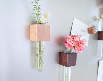 Mini Vase Magnets - Beech & Walnut Wood - Set of 2