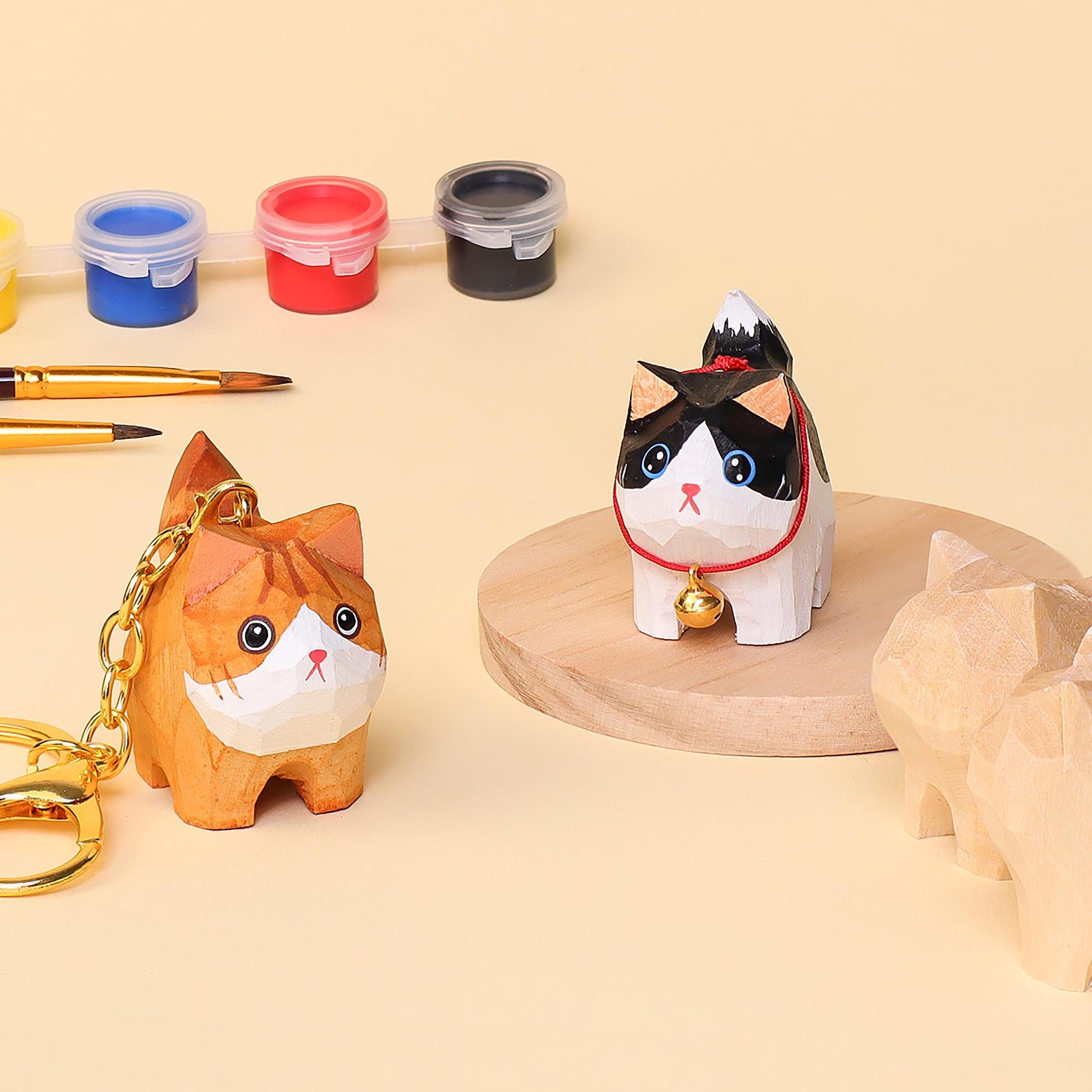 Hand-carved Cat Painting Kit: Personalized Keychain Craft - Gift for ...