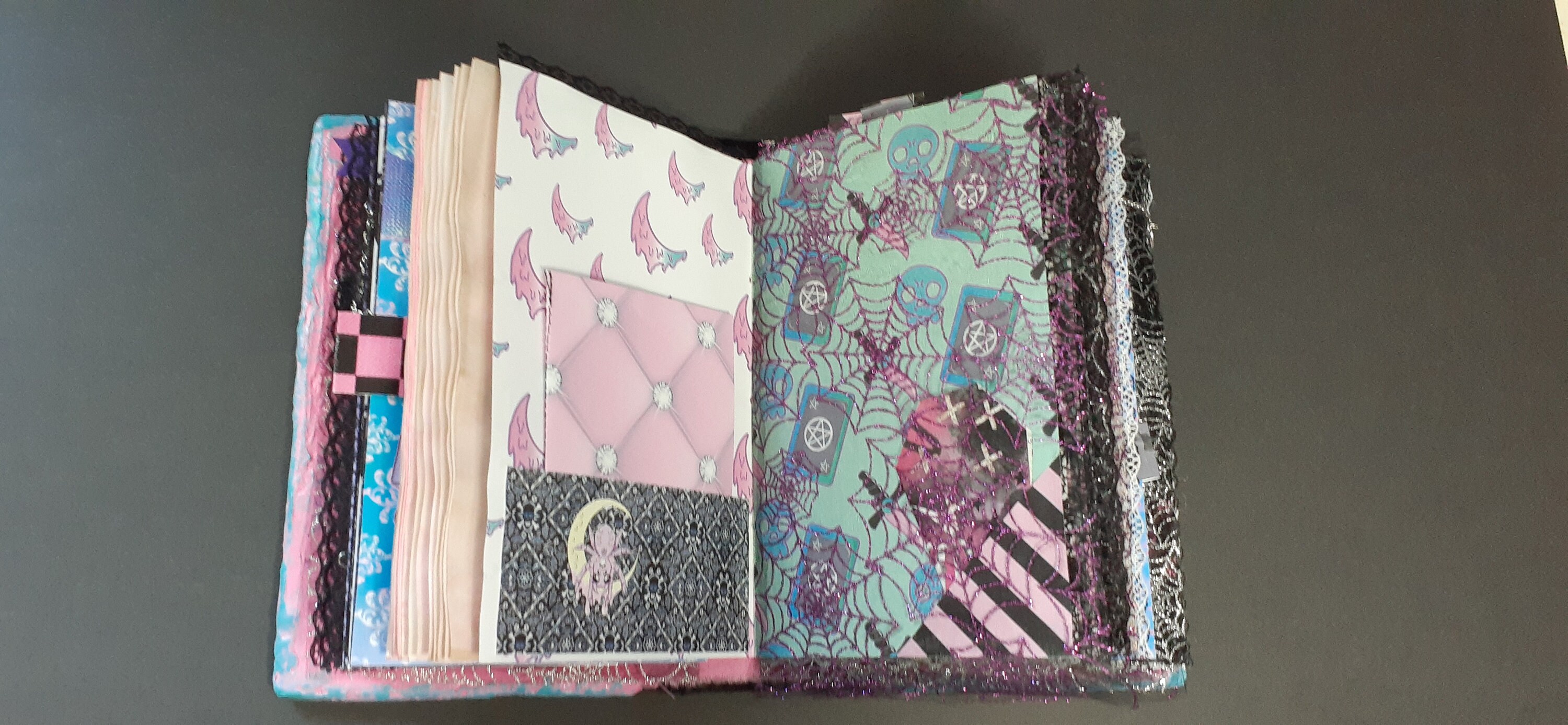 Handmade Pastel Goth Junk Journal, Bats, Cats, Mixed Media - Etsy