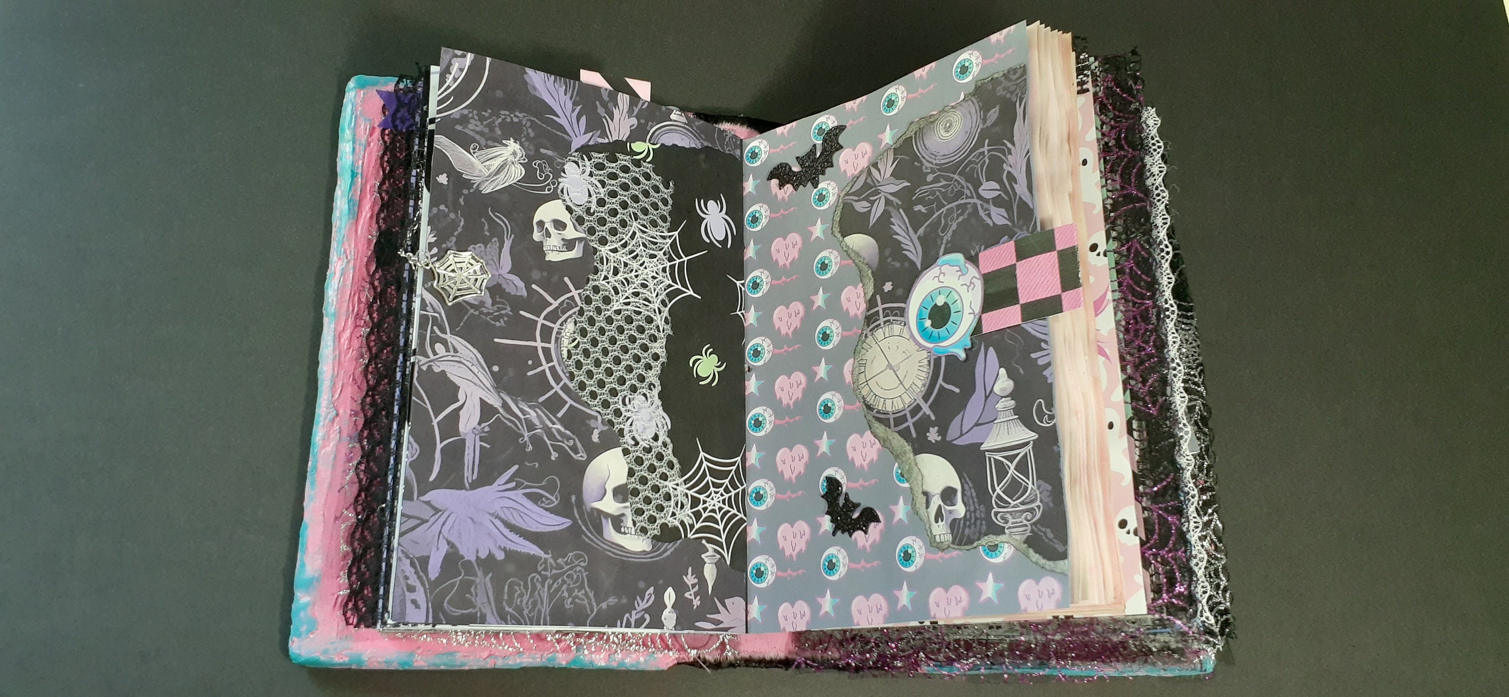 Handmade Pastel Goth Junk Journal, Bats, Cats, Mixed Media - Etsy