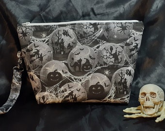 Halloween Cosmetic Bag, Creepy Goth Travel Pouch, Zippered