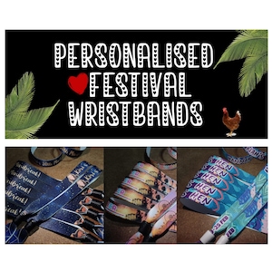 Braccialetti per festival - Personalizzabili con qualsiasi design, logo o foto. Ideali per: matrimoni, addii al celibato, compleanni, addii al nubilato e al celibato.
