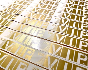 Pulsera VIP Tyvek dorada - Pulseras para festivales, fiestas, eventos, papel adhesivo, despedidas de soltero, cumpleaños - Papel preimpreso