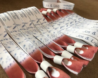 Personalised Wedding Wristbands | Custom Printed Festival Style Bands for Guests, Favours & Hen/Stag Parties | Match Your Invitation Design