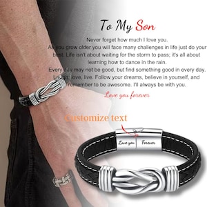 Mutter Sohn Geschenke, Mutter Sohn Armband, personalisierte Infinity Leder Edelstahl Armbänder für Männer, 18.21. Geburtstag, Abschlussgeschenk