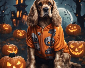 Digitale KI der Halloween Wandkunst. Kundenspezifische Wanddekoration Halloween Ich kann Ihr eigenes Hundebild verwenden oder das Bild nach Ihren Wünschen personalisieren.