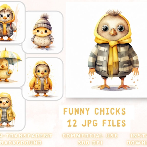 Funny Chicks Clip Art - Premium Quality 12 JPG - for Scrap Book, Junk Journal, Mixed Media, Instant Download for Commercial Use