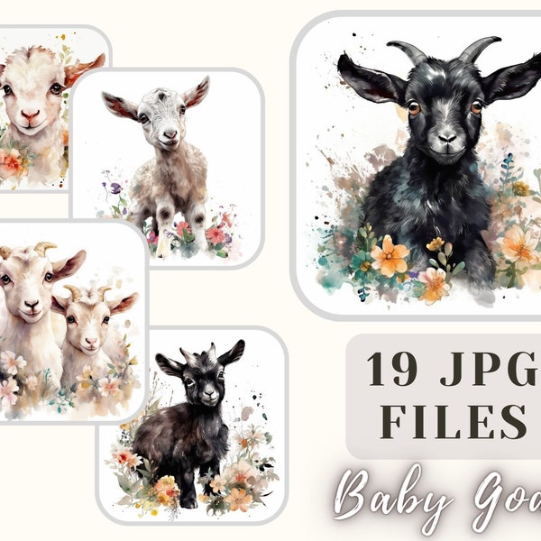 Floral Baby Goats Collection 19 JPG Cute Baby Goats Illustration Goats Clipart Crafting Bundle Digital Paper Scrapbooking Commercial Use