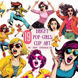 Pop-Girl Clip Art 19 PNG - vintage Girl PNG - Pop-Art Girl PNG - Scrapbooking Crafting Bundle Digital Paper Card Making Commercial Use