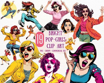 Pop-Girl Clip Art 19 PNG - Vintage Girl PNG - Pop-Art Girl PNG - Scrapbooking Crafting Bundle Digital Paper Card Making Commercial Use