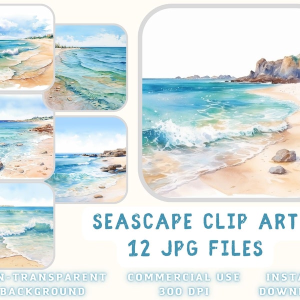 Seascapes Watercolor Clip Art 12 JPG - Seascape Images Sea landscapes Scrapbooking Junk Journaling Mixed Media Card Making Commercial Use