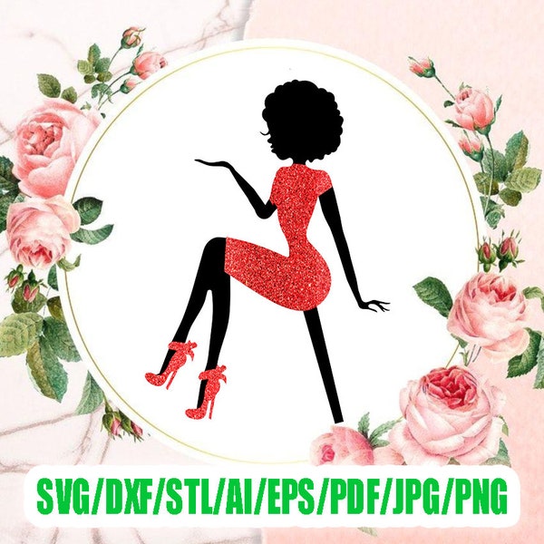 SVG Sitting Girl Cake topper an Afro silhouette Butterfly SVG Girl Silhouette STL digital cake topper Cake topperAI Cake topper laser cut