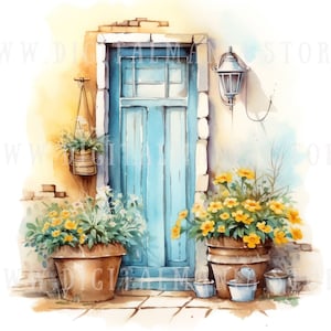 Floral puertas acuarela Clip Art 12 JPG - Vintage puertas imágenes Scrapbooking basura diario Decoupage imágenes imágenes prediseñadas paquetes uso comercial