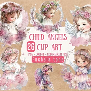 Kind Engel Clipart Fuchsia 26 PNG Niedliche Engel Illustration Engel Kunst Scrapbooking Basteln Bundle Digitales Papier Kartenherstellung Kommerzielle Nutzung
