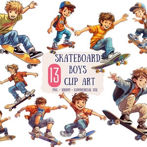 Cartoon Skateboard Boys Clip Art 13 PNG - Skateboard Boys Art PNG - Scrapbooking Crafting Bundle Digital Paper Card Making Commercial Use