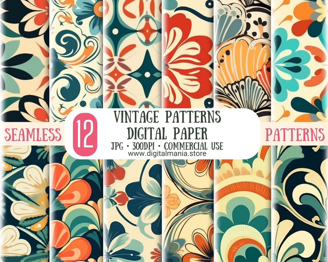 Vintage Patterns Seamless Digital Paper Vintage Digital - Etsy