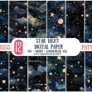 Star Night Digital Paper, Aquarel Night Texture - Perfect voor Scrapbooking & Digital Crafting - Instant Download voor commercieel gebruik