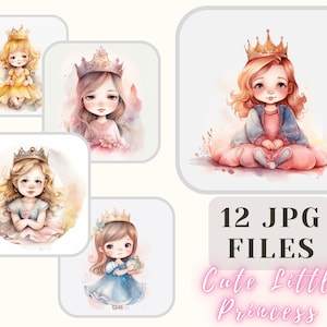 Kleine Prinzessin Sammlung 12 JPG Niedliche Prinzessin Illustration Baby Prinzessin ClipArt Basteln Bundle Digitales Papier Scrapbooking Kommerzielle Nutzung