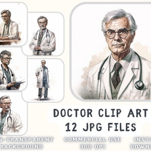 The Doctor Watercolor Clip Art 12 JPG - Doctor Images Dr. Art Doctor Scrapbooking Junk Journaling Mixed Media Card Making Commercial Use