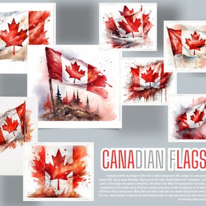 Coleção em aquarela da bandeira canadense 8 arquivos JPG Arte Ilustração Bandeira do Canadá Design por sublimação Bandeiras digitais do mundo para uso comercial