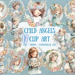 Ángeles infantiles Clipart 17 archivos PNG Ángeles lindos Ilustración Angel Art Scrapbooking Crafting Bundle Tarjeta de papel digital haciendo uso comercial