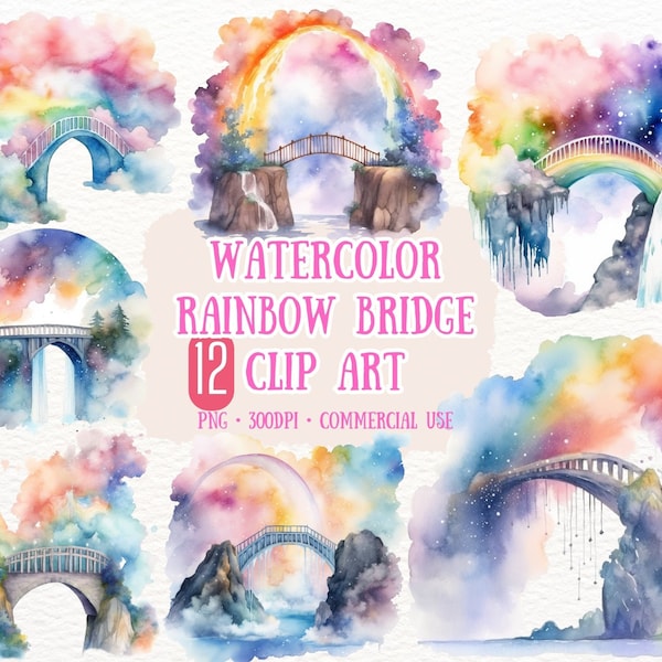 Rainbow Bridge Watercolor Clip Art 12 PNG - Rainbow Illustrations PNG Scrapbooking Crafting Bundle Digital Paper Card Making Commercial Use