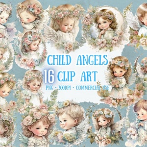 Kind Engel Clipart 16 PNG-Dateien niedliche Engel Illustration Engel Kunst Scrapbooking Crafting Bundle digitale Papier Karte machen kommerzielle Nutzung
