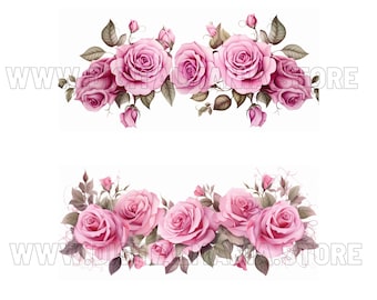 Bordure Roses Roses Aquarelle Clip Art 12 JPG - Bordure Roses Roses Design Scrapbooking Junk Journaling Mixed Media Card Making Commercial Use
