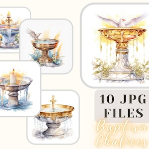 Coleção de cálices de batismo 10 jpg, copos de batismo, ilustração, batismo, artesanato, pacote de papel digital, álbum de recortes, uso comercial