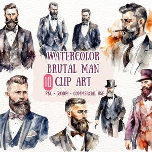 Brutal Mans Aquarell Clip Art 10 PNG - Brutall Man Illustration PNG Scrapbooking Crafting Bundle Digitales Papier Karte machen kommerzielle Nutzung
