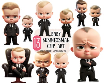 Baby Businessman Clip Art 13 PNG - Cartoon Baby Boy in black Jackets - Scrapbooking Crafting Bundle Digital Paper Card Making Commercial Use