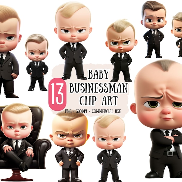 Baby Businessman Clip Art 13 PNG - Cartoon Baby Boy in black Jackets - Scrapbooking Crafting Bundle Digital Paper Card Making Commercial Use