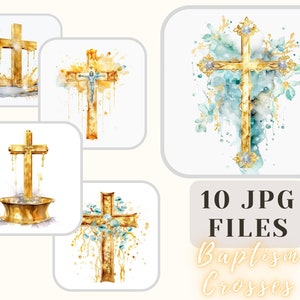 Taufe Kreuze Sammlung 10 JPG Taufe Kreuz Illustration Gold Kreuz ClipArt Basteln Bundle Digitales Papier Scrapbooking Kommerzielle Nutzung