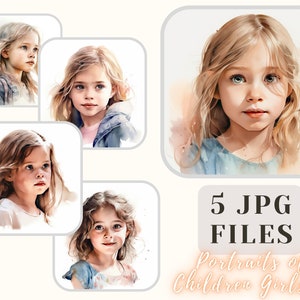 Portraits von Kinder Mädchen #2 5 JPG Dateien Kinder Illustration Baby Mädchen Bilder Basteln Bundle Digitales Papier Scrapbooking Kommerzielle Nutzung