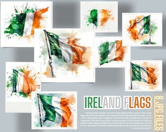 Ireland Flag Watercolor Collection 8 JPG files Art Illustration Ireland Flag Sublimation Design Digital Flags of the World Commercial Use