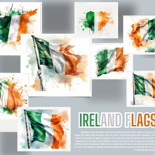 Ireland Flag Watercolor Collection 8 JPG files Art Illustration Ireland Flag Sublimation Design Digital Flags of the World Commercial Use