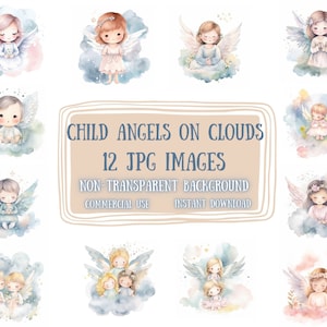 Aquarell Kind Engel Clip Art 12 JPG - kleines Kind Engel Bilder Scrapbooking Junk Journaling Digital Paper Clipart Pack Kommerzielle Nutzung