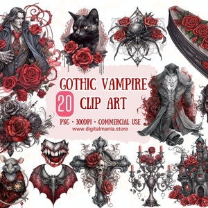 Gothic Vampire Clipart 20 PNG Vampire Illustrations Graf Dracula Art Scrapbooking Crafting Bundle Digital Paper Card Making Commercial Use