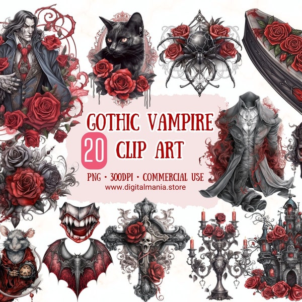 Gothique Vampire Clipart 20 PNG Illustrations de Vampire Graf Dracula Art Scrapbooking Crafting Bundle Digital Paper Card Making Commercial Use