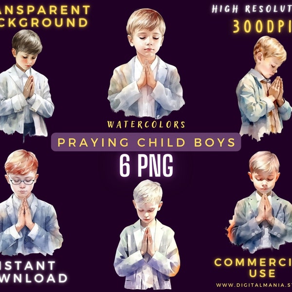 Praying Child Boys Collection - Transparent PNG - Praying Boys ClipArt PNG - Crafting Bundle Digital Paper Scrapbooking Commercial Use