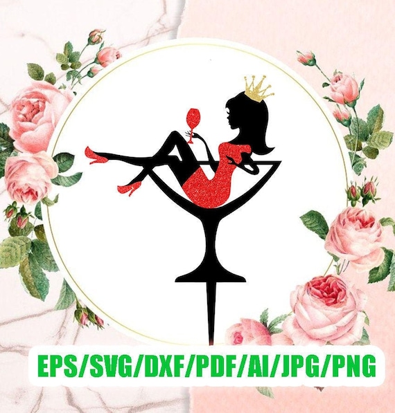 SVG Sitting girl in a glass cake topper silhouette Girl Silhouette cake topper STL digital cake topper Cake topperAI Cake topper laser cut