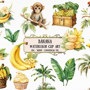 Aquarell Bananen Clip Art - 16 PNG Aquarell Früchte Bilder Bananen Kunst Scrapbooking Crafting Bundle Sofortiger Download für kommerzielle Nutzung