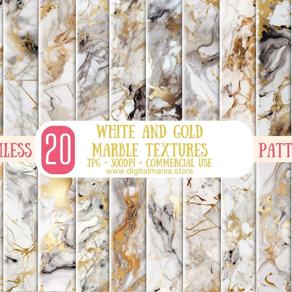 White and Gold Marble Textures - Seamless Digital Paper - Marble Textures digital paper - Crafting bundle Printable Patterns Scrapbook paper