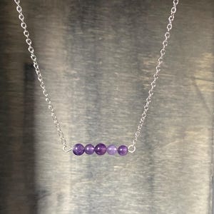 Amethyst gemstone necklace, amethyst bar pendant, silver chain necklace, gift for her, delicate gemstone necklace