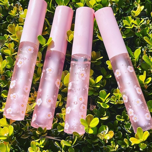 Raspberry Scented Lip Gloss With Flowers Etsy